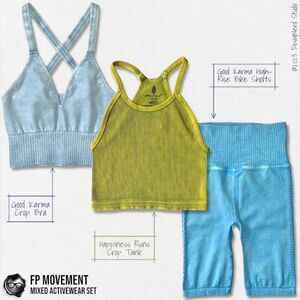 FP MOVEMENT SET: GOOD KARMA CROP BRA + BIKE SHORTS + HAPPINESS RUNS CROP TANK